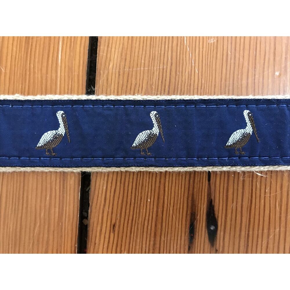 Vtg New England Preppy Navy Blue Canvas Fabric 2 Ring Bird Pelican Belt XS 33"